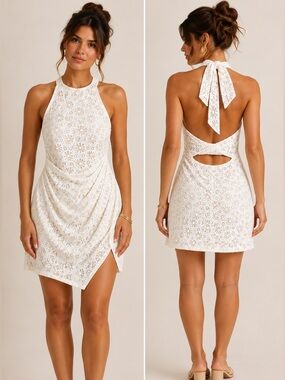 Saints + Secrets White Eyelet Cutout Halter Dress Bridal Shower Vacation Resort